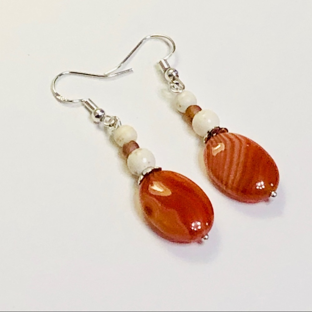 JK Designs Orange Brown Sardonyx & Howlite Earrings